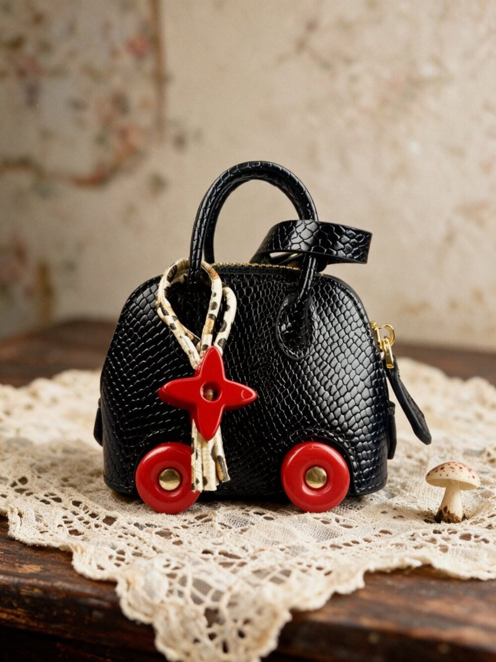 Bag Charm with Red Accents
